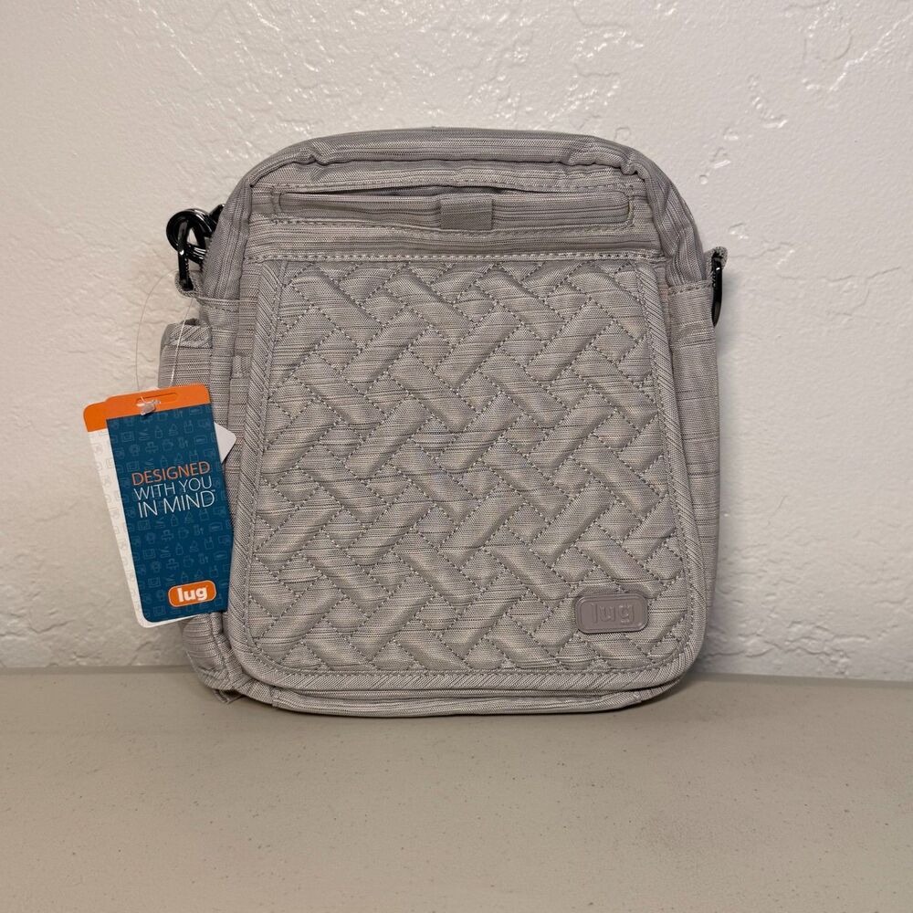 Lug Flapper Gray / Brushed Silver Quilted RFID Protected Crossbody Bag